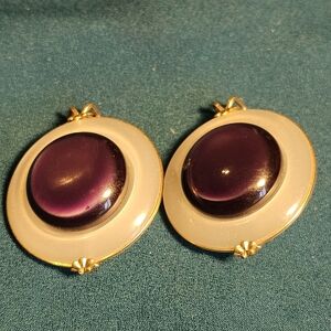 Gold-Tone White and Deep Purple Cabochon Drop Earrings